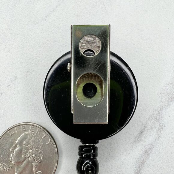 Black White Clip On Retractable School Work Badge ID Holder - Picture 4 of 7